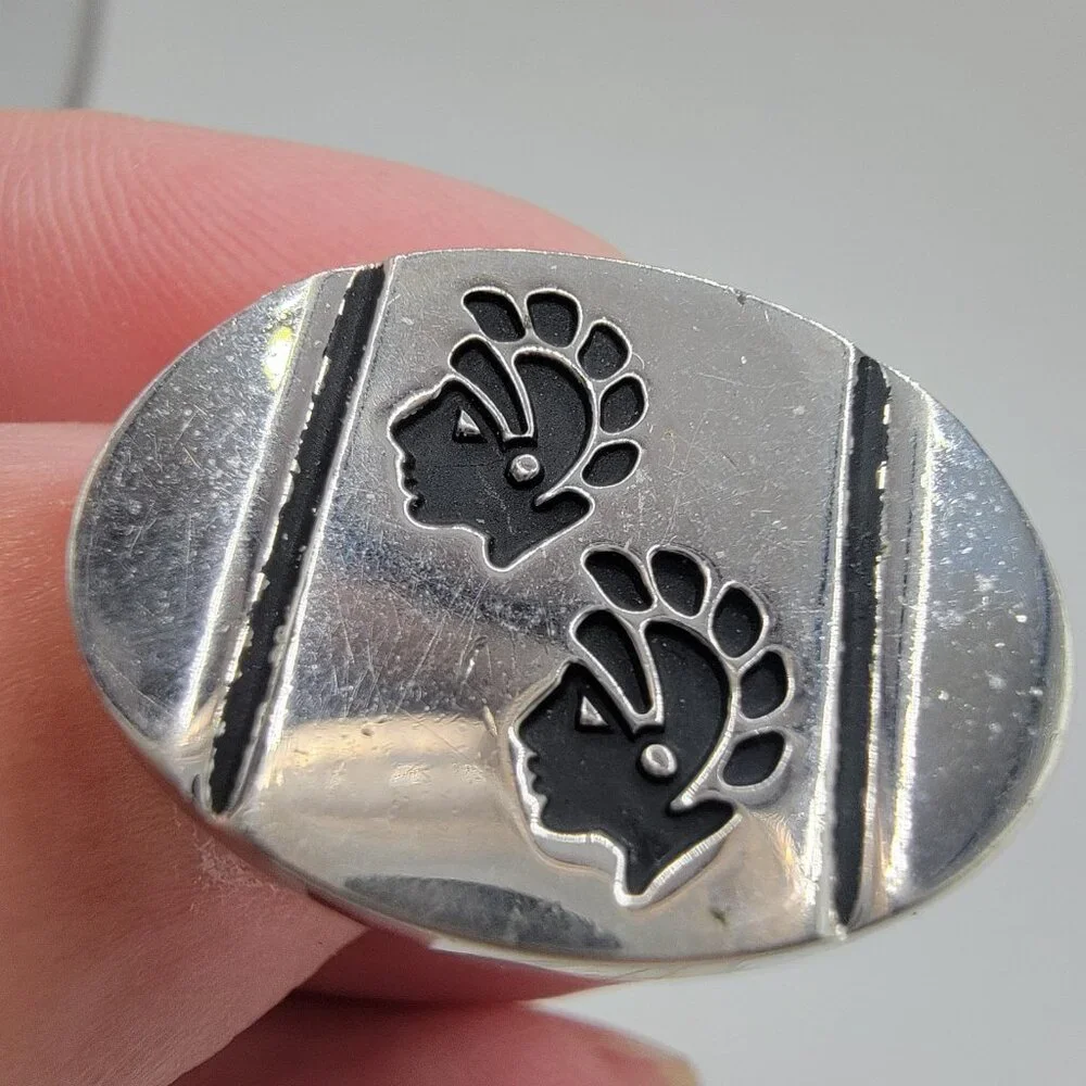 Warriors In‎ Headdress Profile Vintage Silver Tone Men's Cufflinks